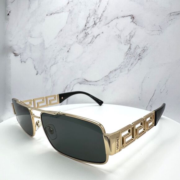 Versace Sunglasses Gold Rectangle Metal Logo Black Retro Italy 100% Authentic - Picture 10 of 16
